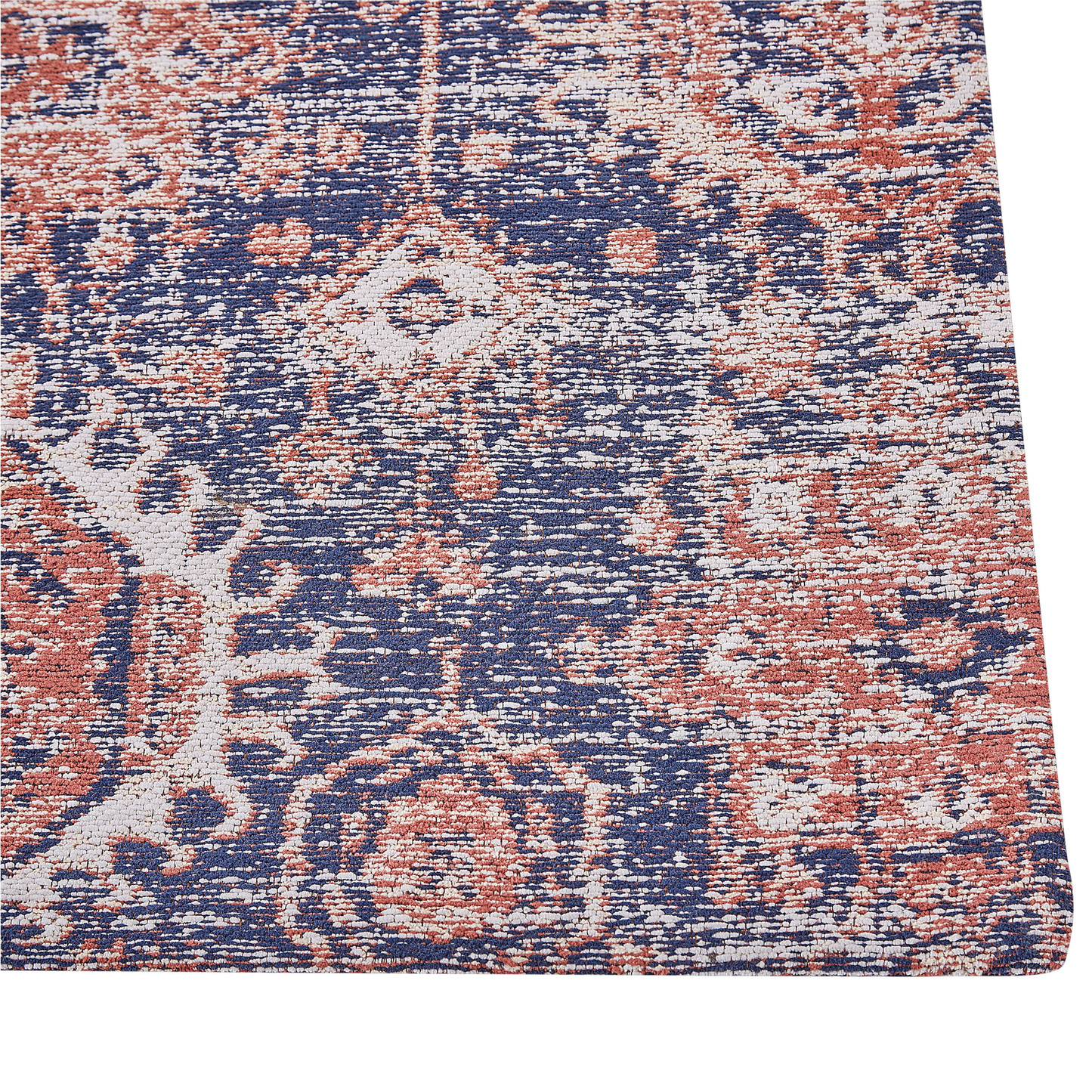 Teppich Baumwolle rot / blau 80 x 300 cm orientalisches Muster Kurzflor KURIN