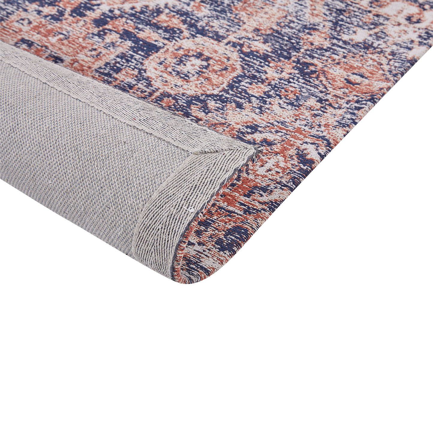 Teppich Baumwolle rot / blau 80 x 300 cm orientalisches Muster Kurzflor KURIN