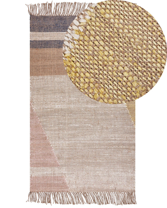 Teppich Jute braun 80 x 150 cm geometrisches Muster Kurzflor SAMLAR 