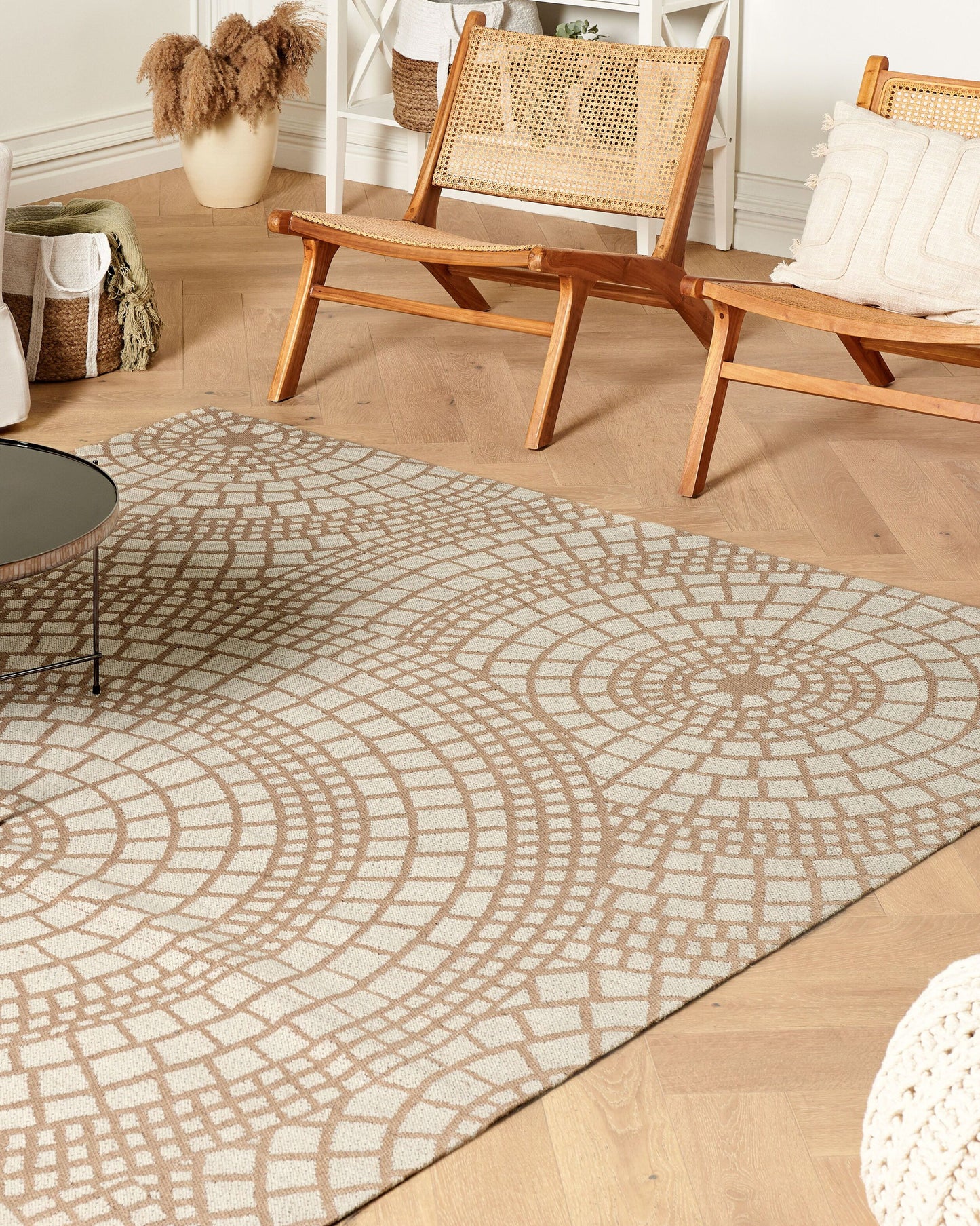 Teppich Jute beige / weiss 200 x 300 cm geometrisches Muster Kurzflor ARIBA