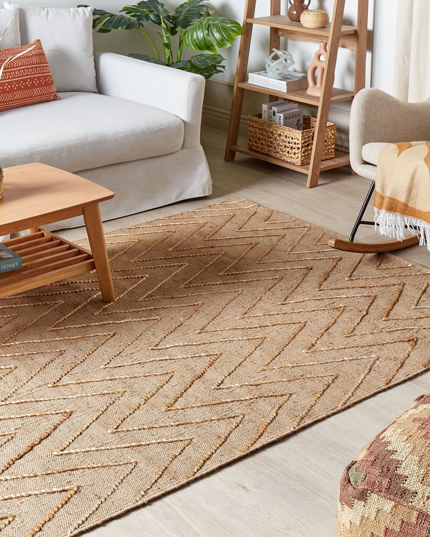 Teppich Jute beige geometrisches Muster 140 x 200 cm Kurzflor DADAY