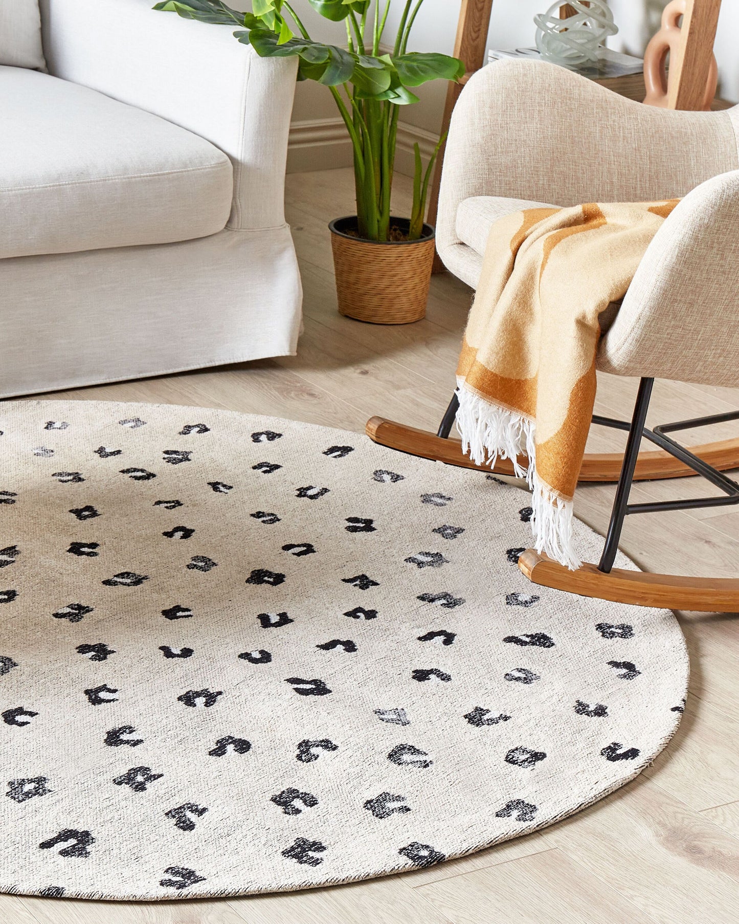 Teppich Baumwolle hellbeige Tiermotiv ⌀ 140 cm AFIS