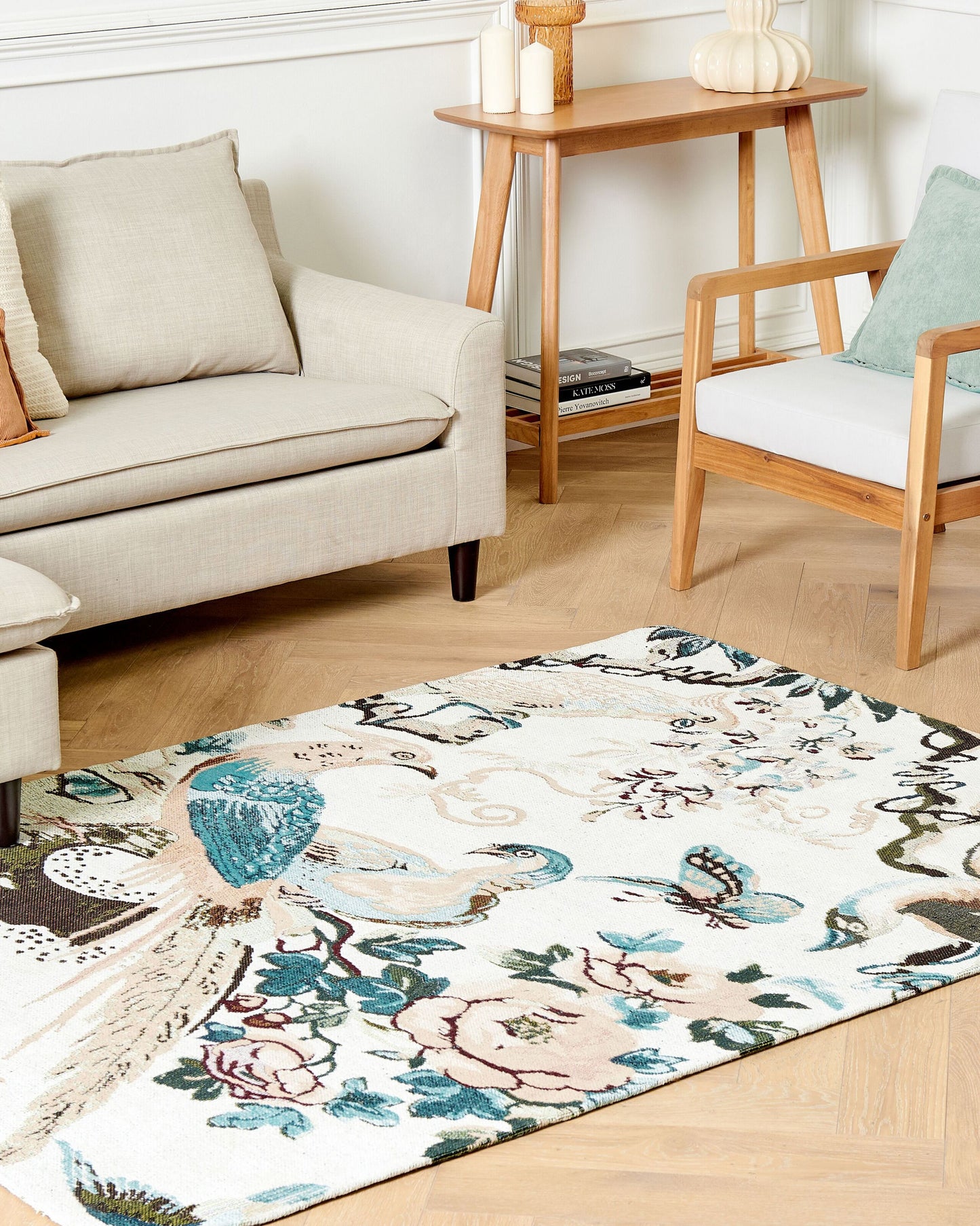 Teppich Baumwolle mehrfarbig 140 x 200 cm Vogelmotiv Kurzflor ARIHA