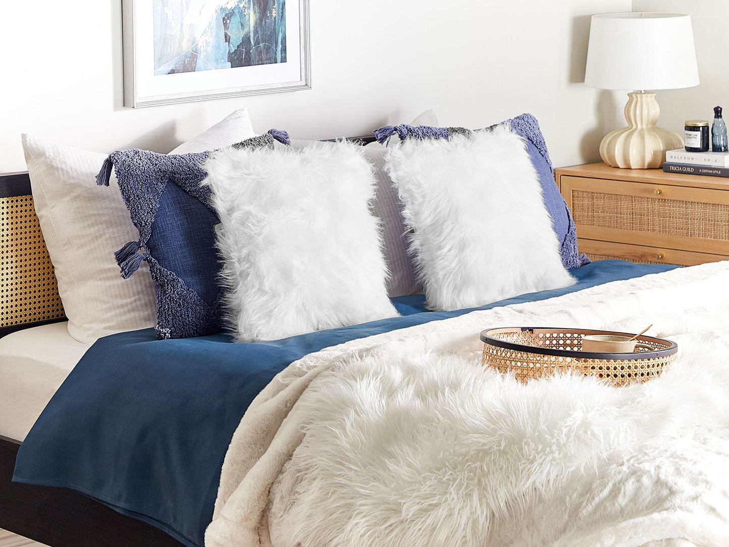 Dekokissen 2er Set LUBHA Webpelz 42 x 42 cm Weiss Ohne Muster