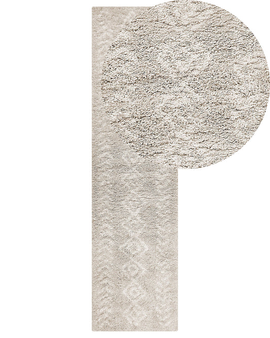 Teppich hellbeige 80 x 300 cm geometrisches Muster Shaggy KAPAN