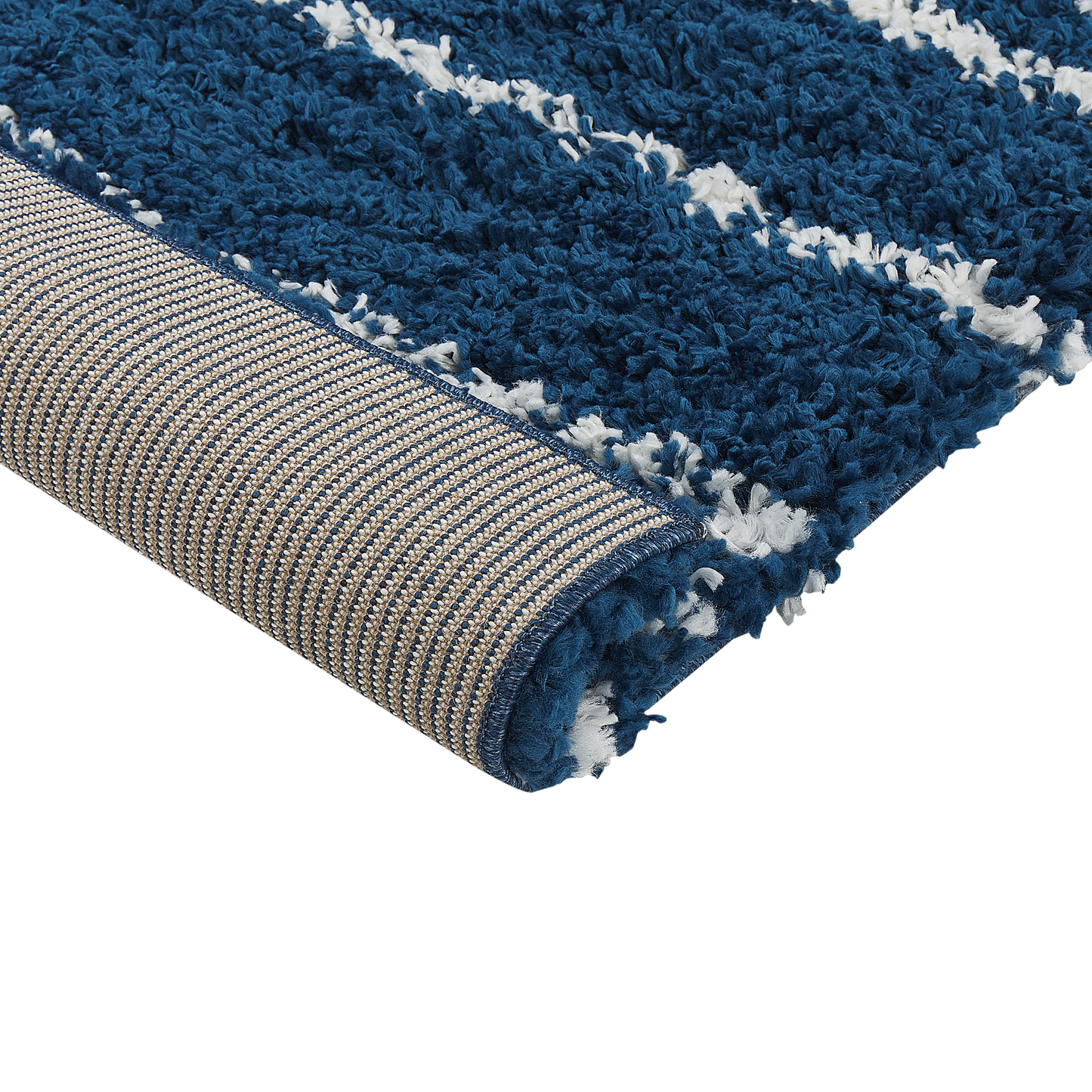 Teppich blau / weiss 80 x 150 cm Streifenmuster Shaggy TASHIR