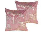 Dekokissen 2er Set CARANDAY Samtstoff 45 x 45 cm Rosa Pflanzenmuster