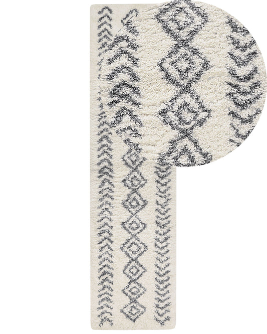 Teppich weiss / grau 80 x 300 cm geometrisches Muster Shaggy AYRUM