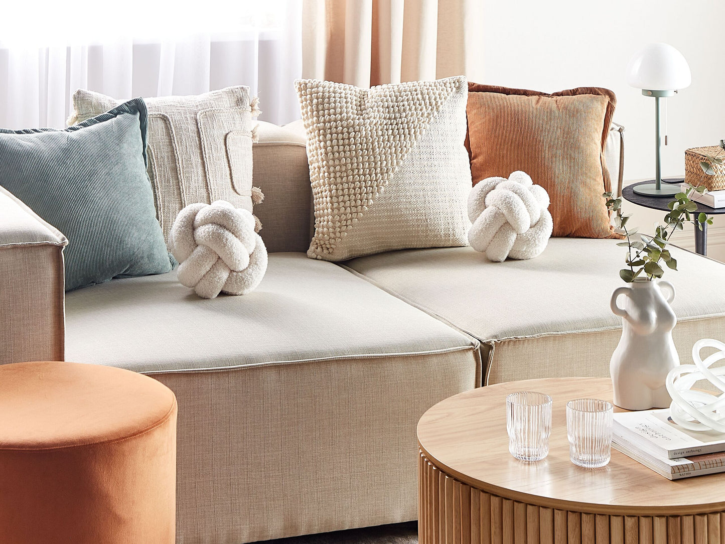 Dekokissen MALNI Bouclé 19 x 19 cm Cremeweiss Ohne Muster