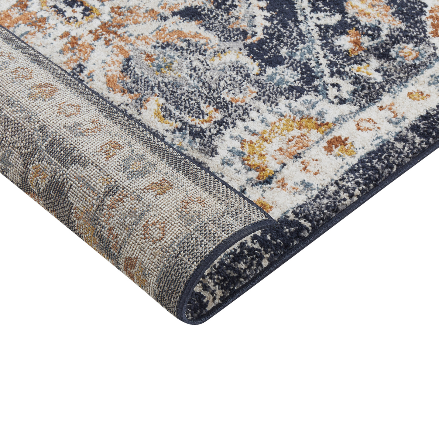 Teppich dunkelblau / beige 80 x 150 cm orientalisches Muster Kurzflor MALISHKA