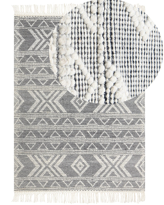 Teppich Wolle weiss / schwarz 160 x 230 cm geometrisches Muster PAZAR