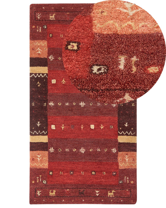 Gabbeh Teppich Wolle rot 80 x 150 cm Hochflor SINANLI