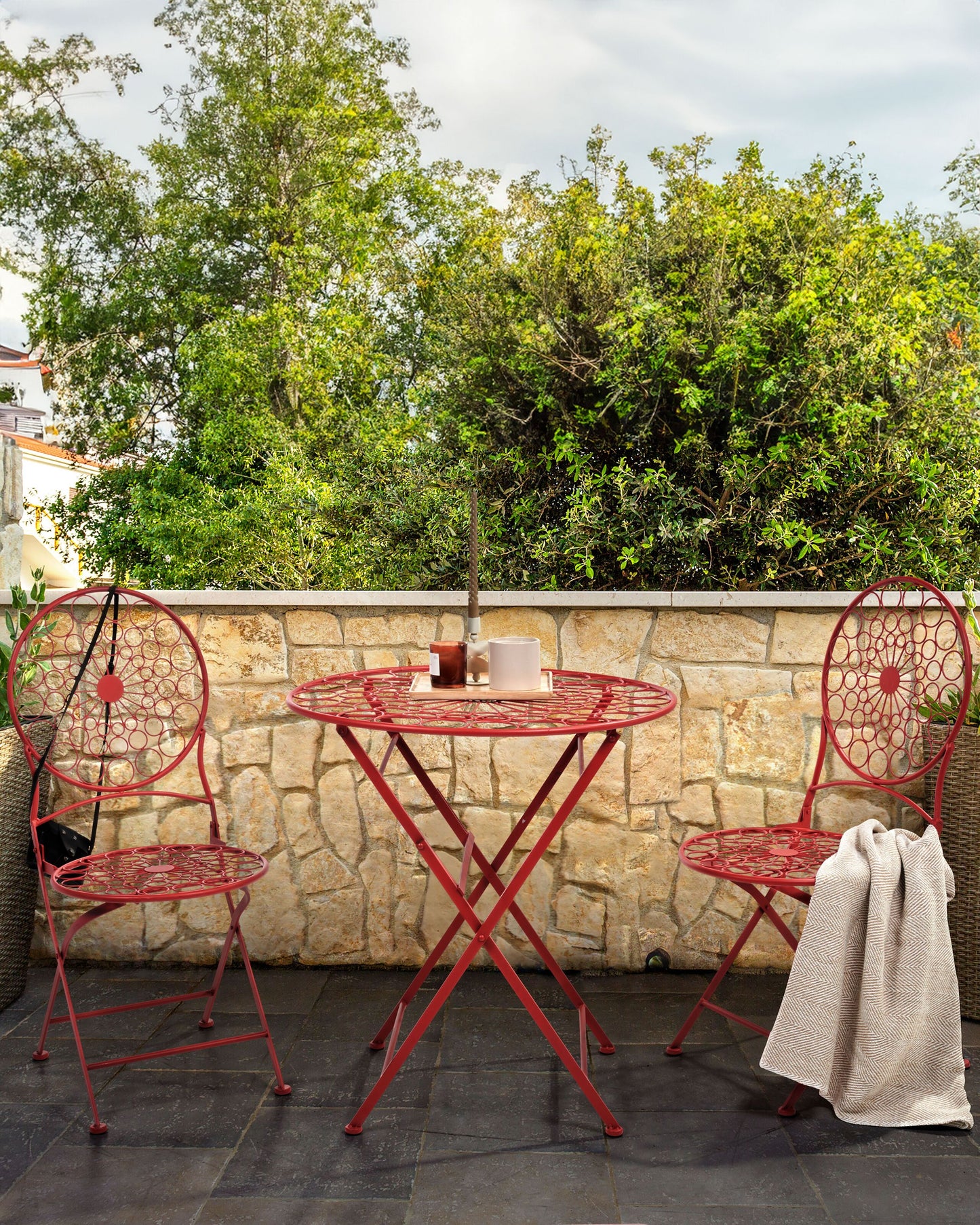 Gartenstuhl 2er Set SCARIO Metall Rot