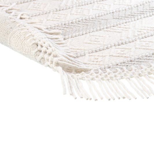Teppich Wolle beige ⌀ 140 cm Fransen Kurzflor BALTALAR