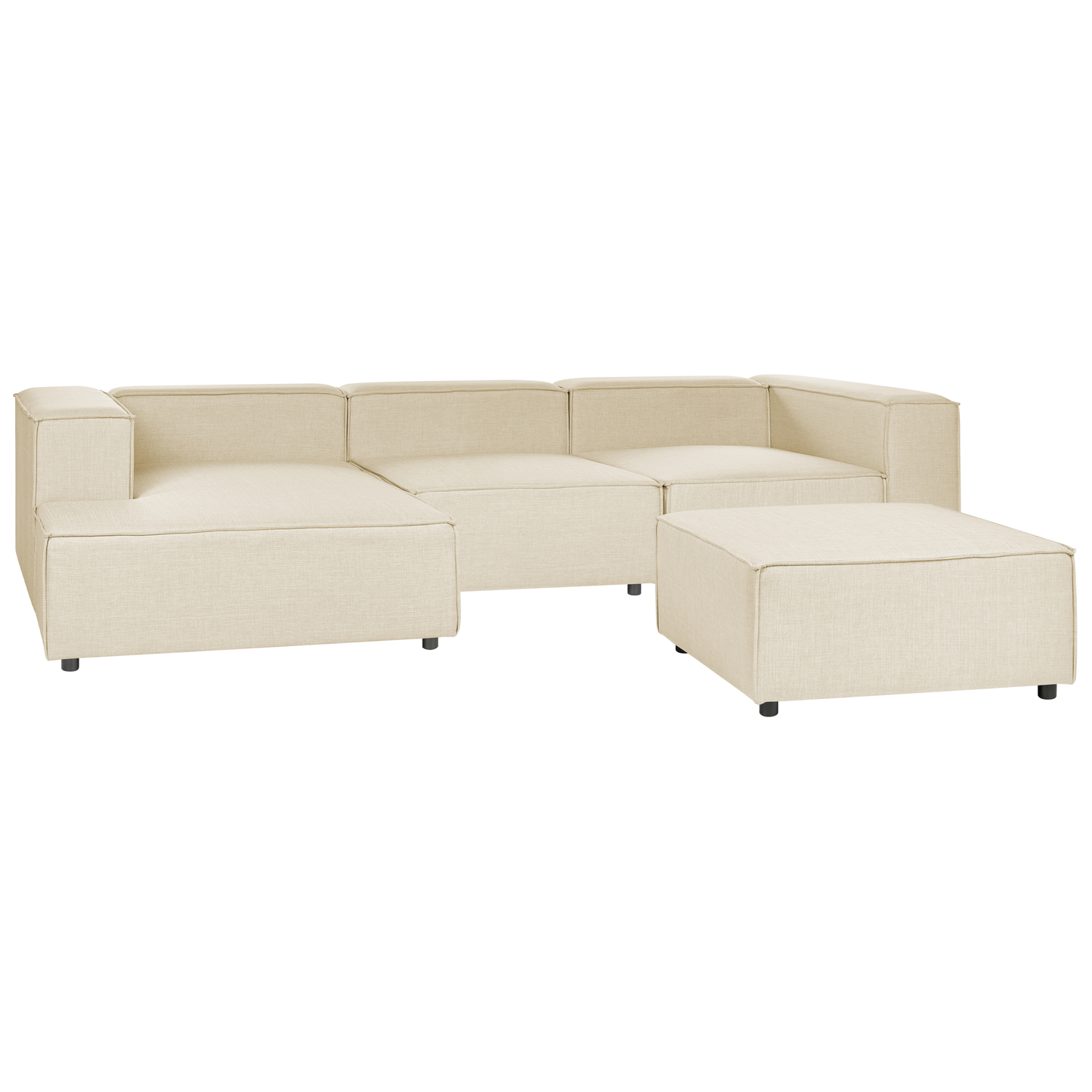 3-Sitzer Ecksofa Leinen beige rechtsseitig mit Ottomane APRICA