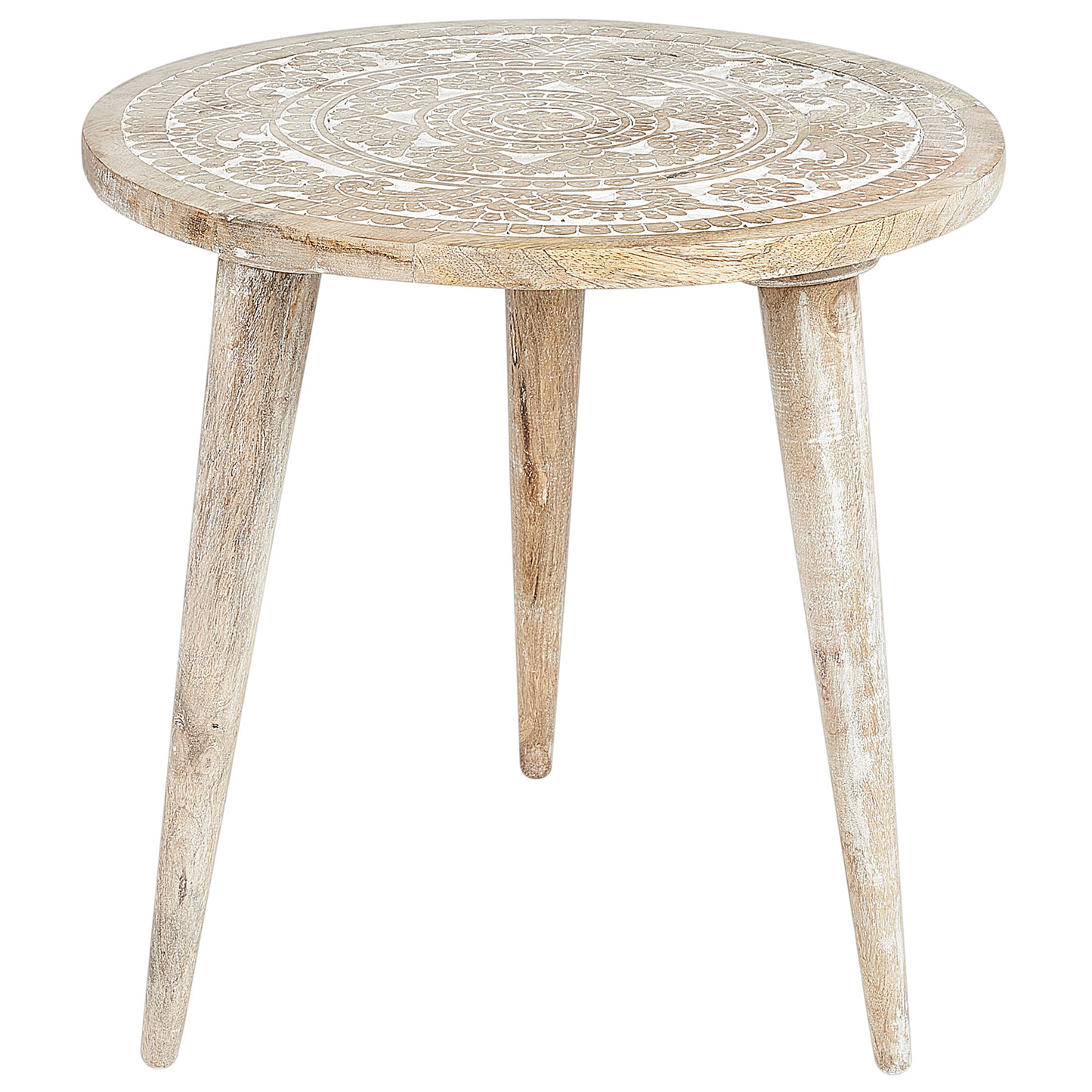 Beistelltisch 2er Set Mangoholz hellbraun / weiss rund UDAY