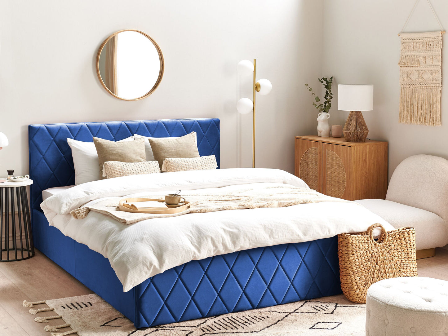 Bett mit Stauraum Samtstoff ROCHEFORT 160 x 200 cm Marineblau