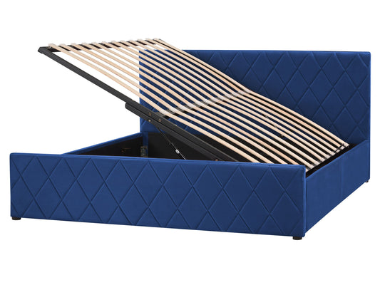 Bett mit Stauraum Samtstoff ROCHEFORT 160 x 200 cm Marineblau