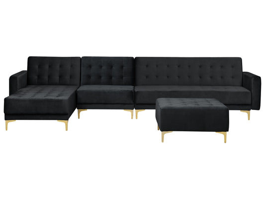 Modulsofa Samtstoff Schlaffunktion schwarz rechtsseitig Ottomane ABERDEEN
