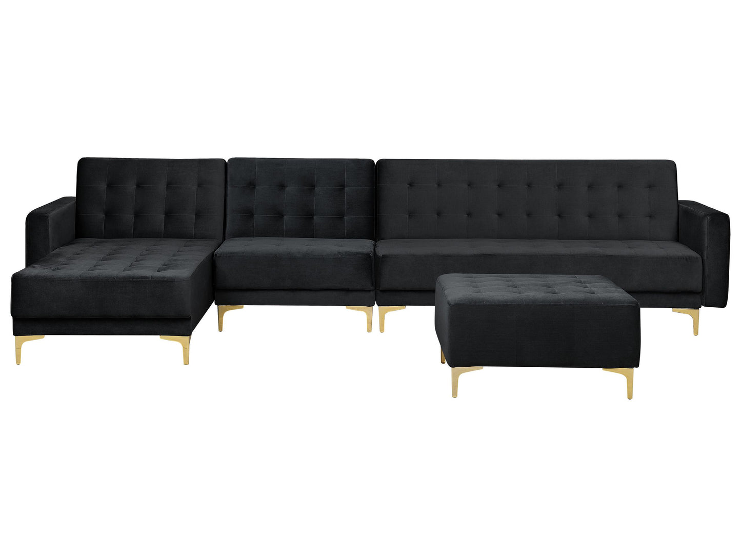 Modulsofa Samtstoff Schlaffunktion schwarz rechtsseitig Ottomane ABERDEEN