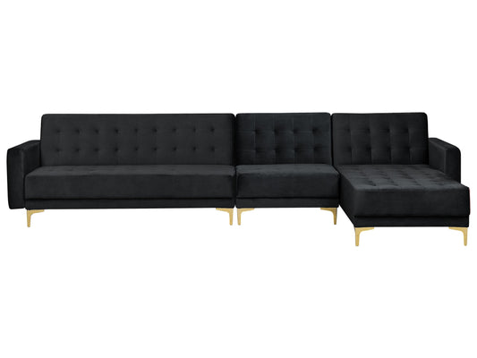 Modulsofa Samtstoff Schlaffunktion schwarz linksseitig ABERDEEN