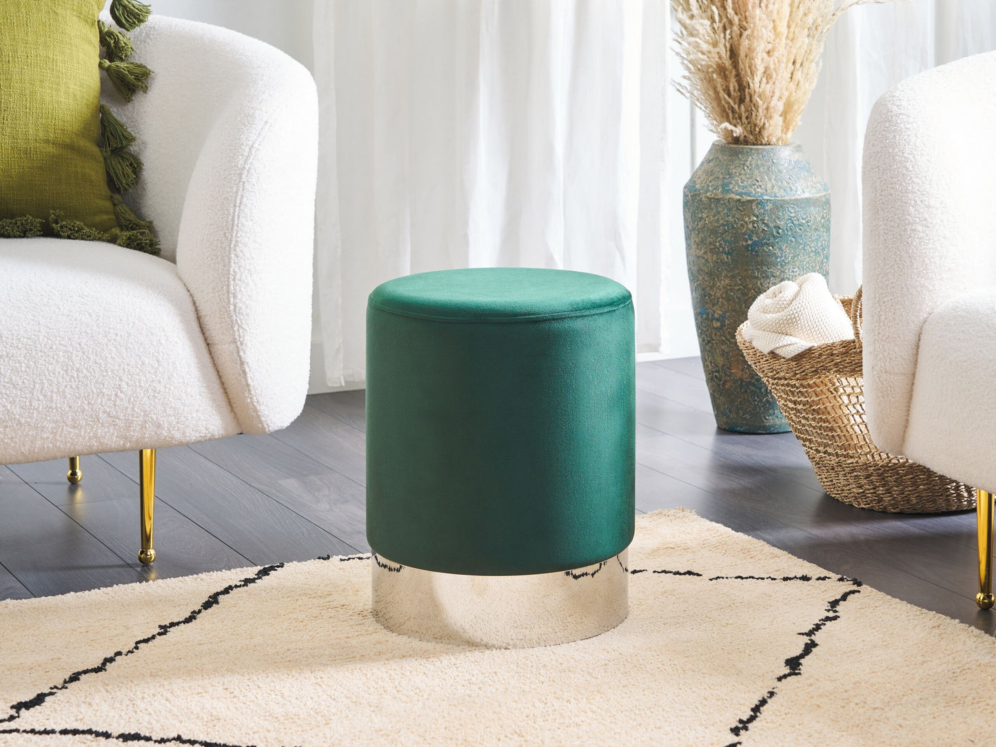 Pouf Samtstoff smaragdgrün / silber ⌀ 36 cm rund BRIGITTE