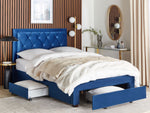 Bett mit Schubladen Samtstoff LIEVIN 140 x 200 cm Marineblau