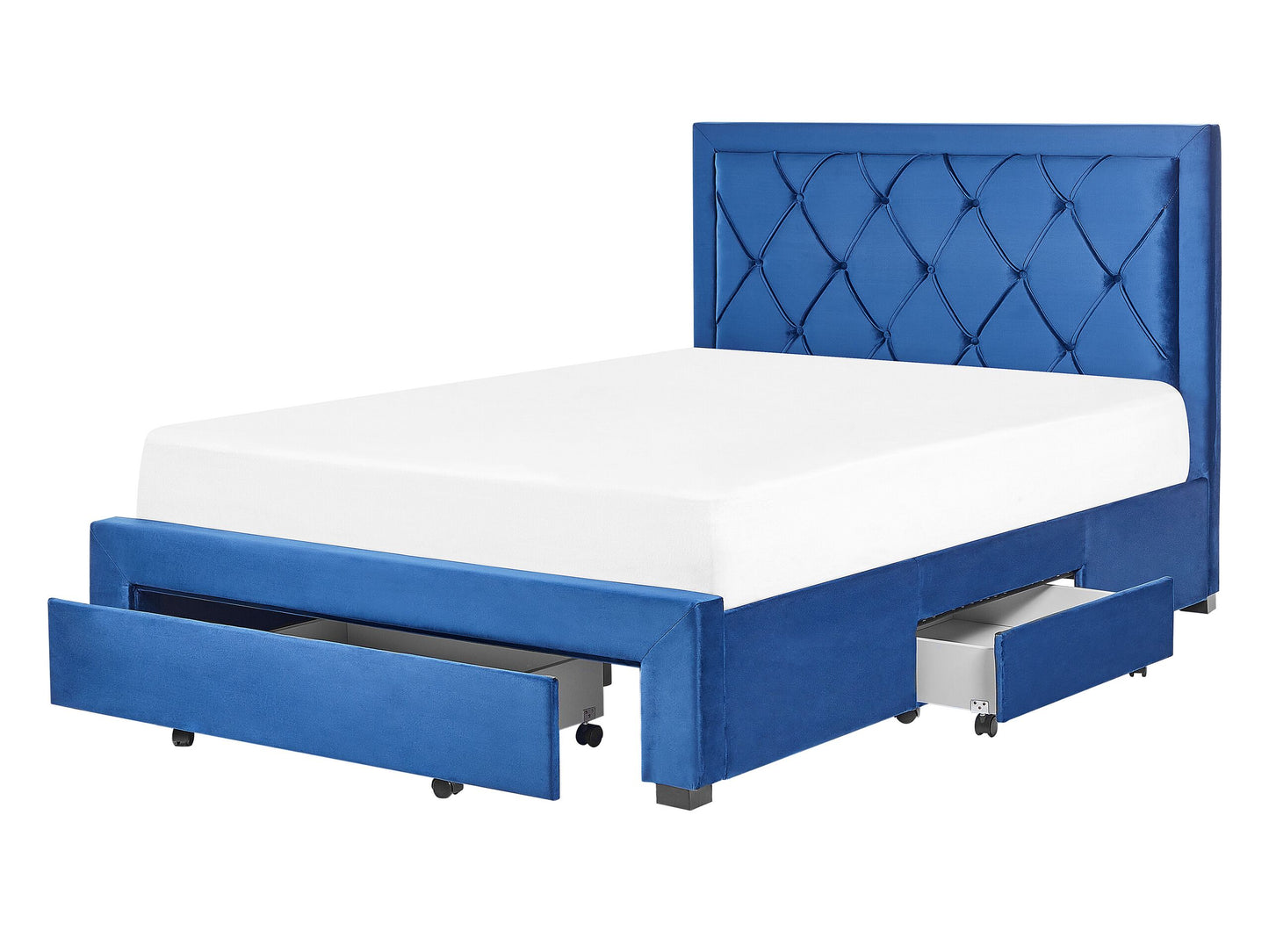 Bett mit Schubladen Samtstoff LIEVIN 140 x 200 cm Marineblau