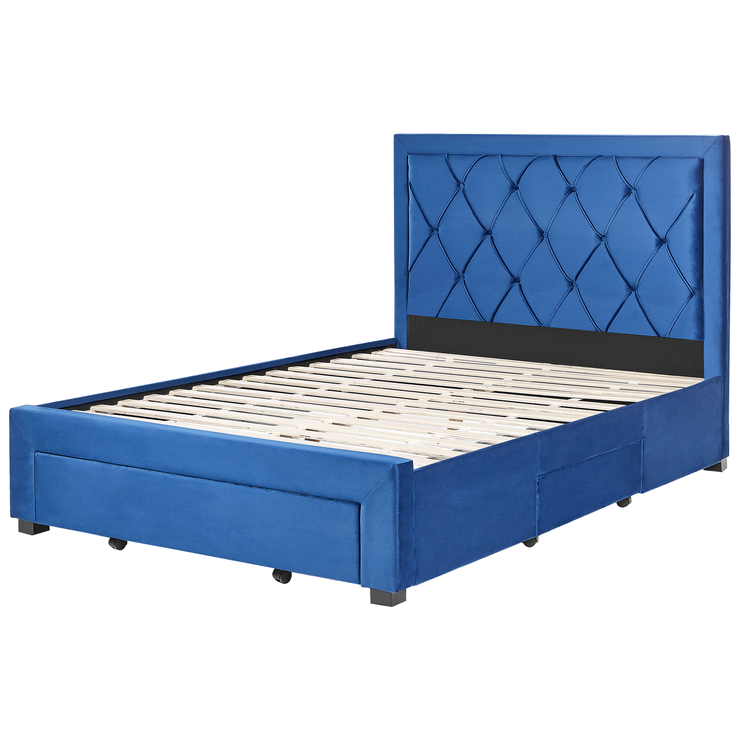 Bett mit Schubladen Samtstoff LIEVIN 140 x 200 cm Marineblau