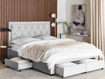Bett mit Schubladen Samtstoff LIEVIN 160 x 200 cm Hellgrau