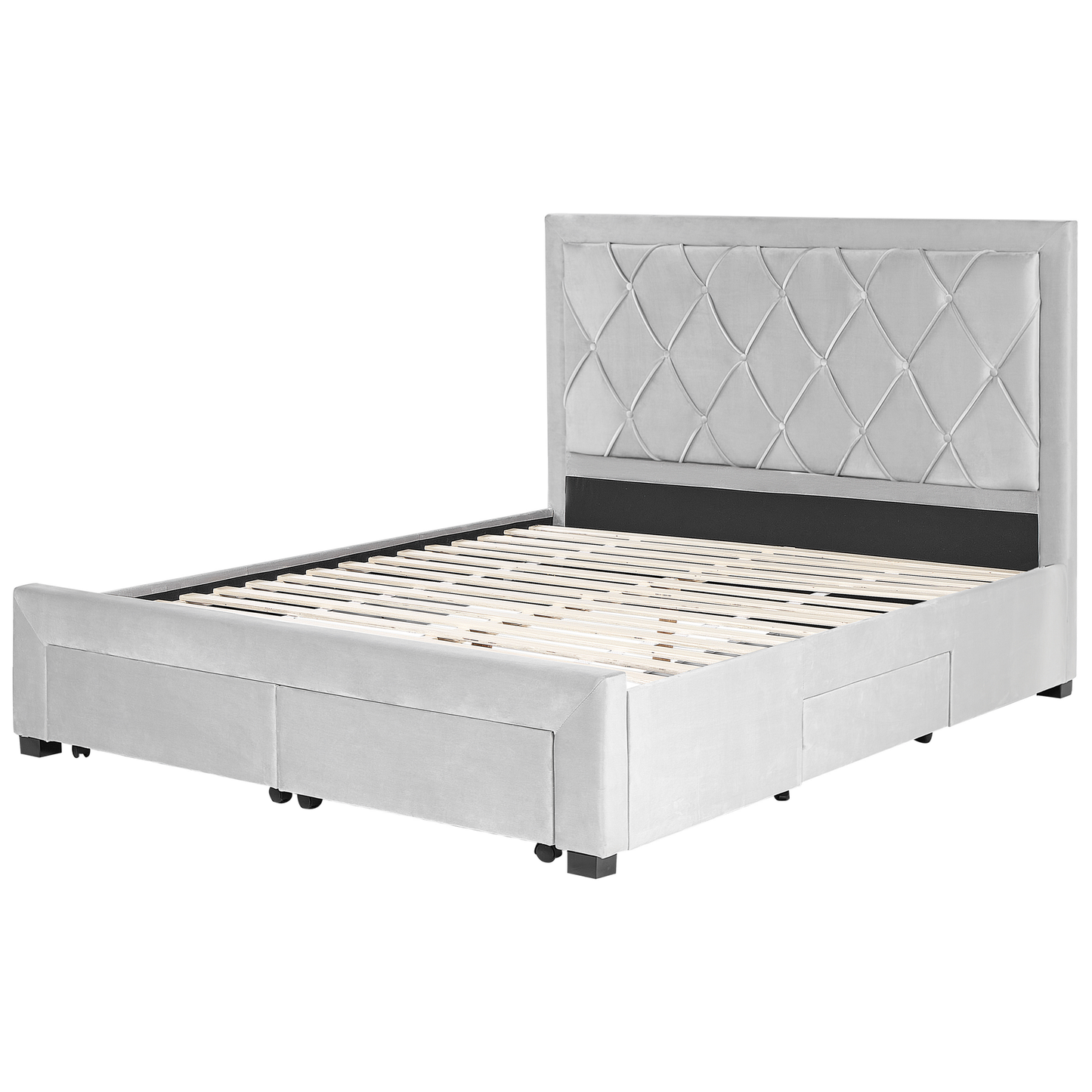 Bett mit Schubladen Samtstoff LIEVIN 160 x 200 cm Hellgrau