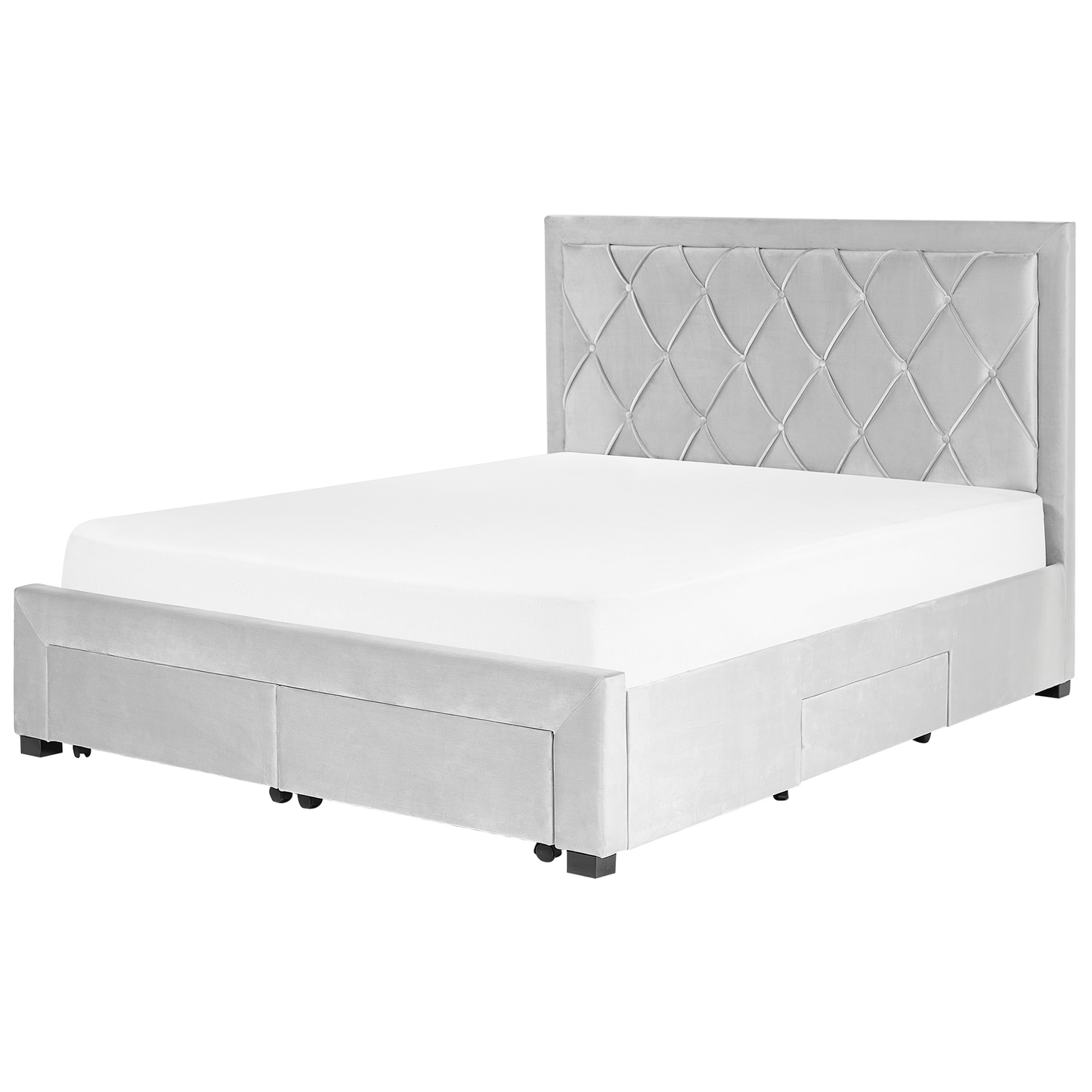 Bett mit Schubladen Samtstoff LIEVIN 160 x 200 cm Hellgrau