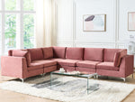 6-Sitzer Ecksofa Samtstoff rosa rechtsseitig EVJA