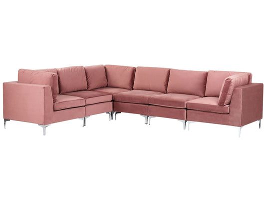 6-Sitzer Ecksofa Samtstoff rosa rechtsseitig EVJA