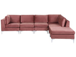 5-Sitzer Ecksofa Samtstoff rosa linksseitig mit Ottomane EVJA