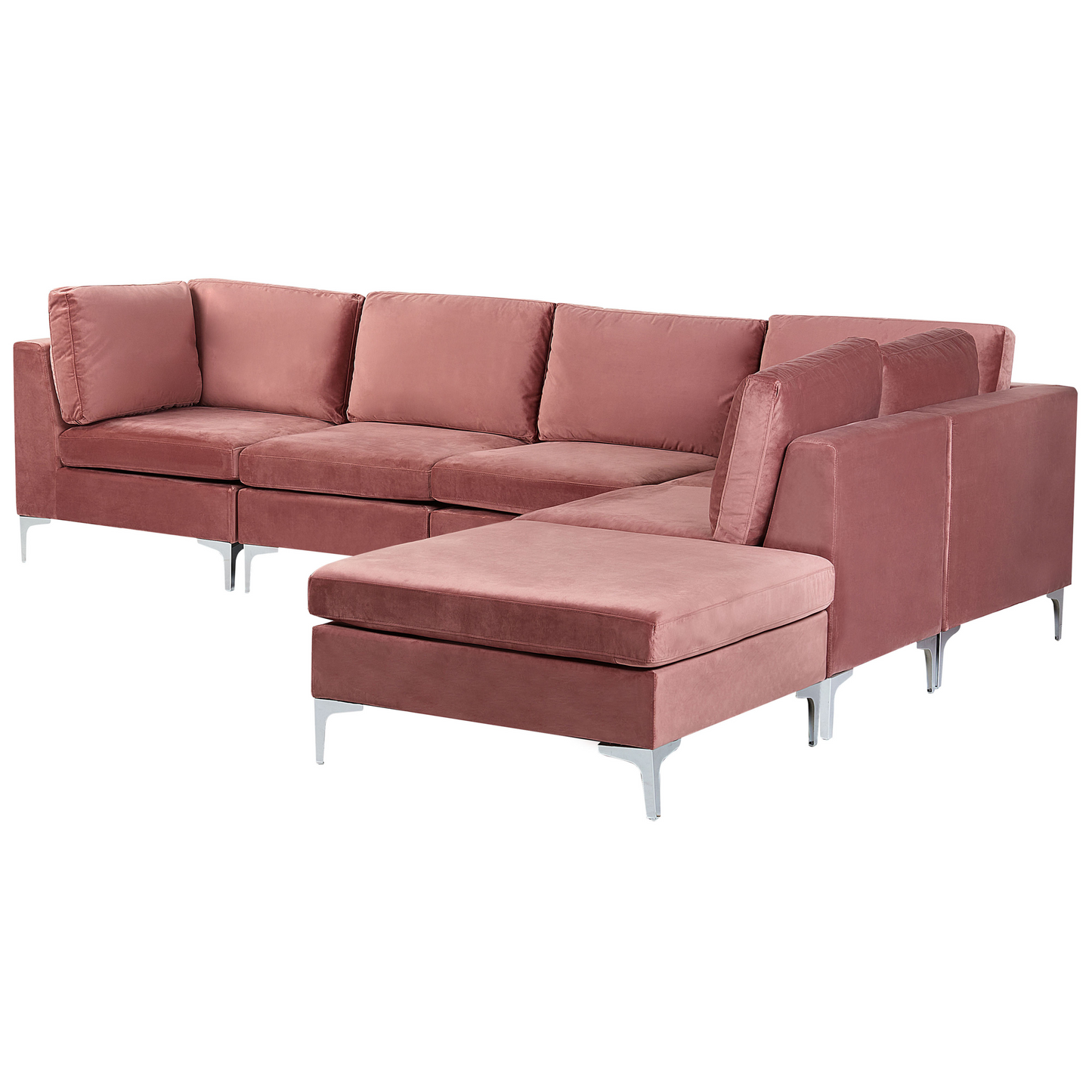 5-Sitzer Ecksofa Samtstoff rosa linksseitig mit Ottomane EVJA