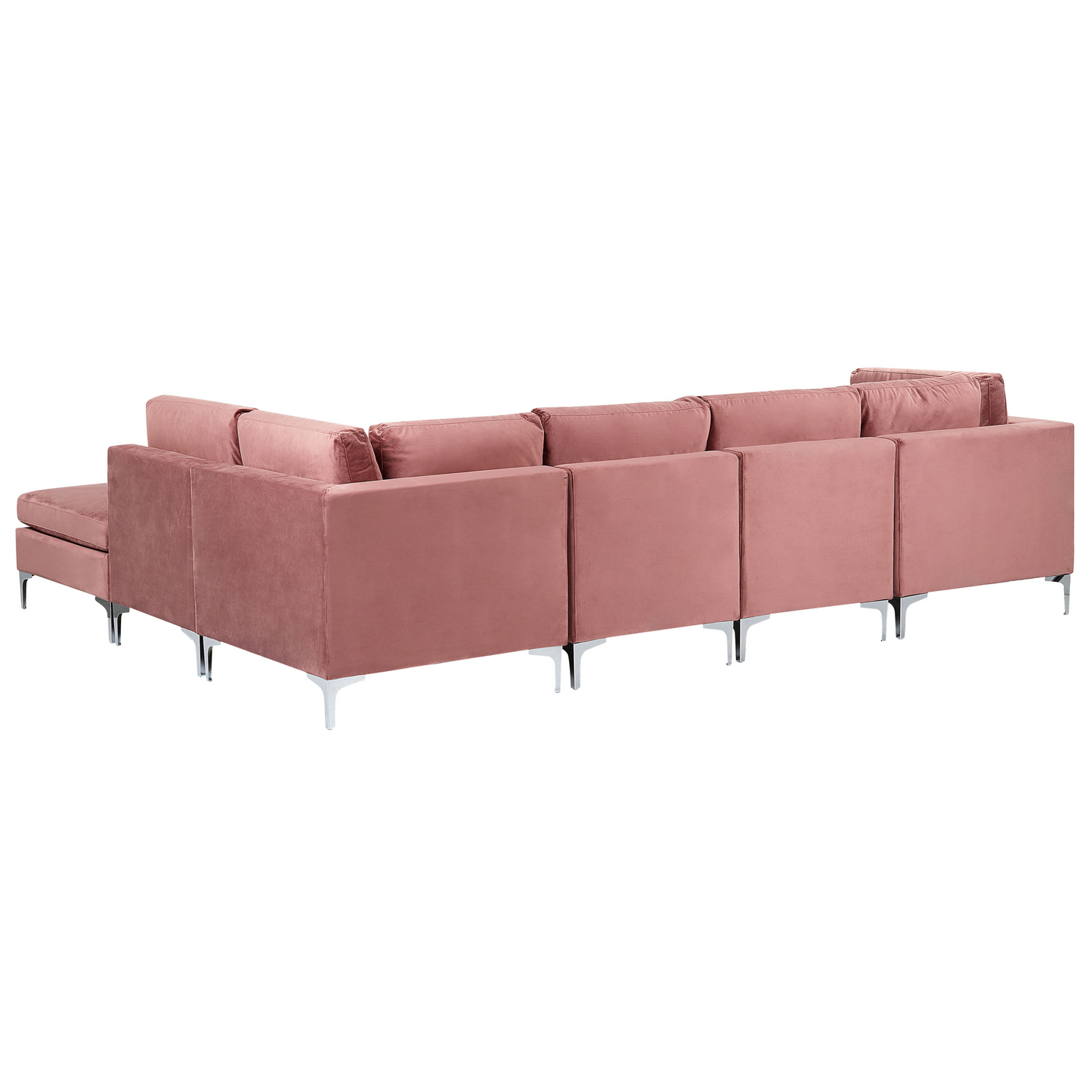 5-Sitzer Ecksofa Samtstoff rosa linksseitig mit Ottomane EVJA