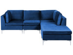 4-Sitzer Ecksofa Samtstoff marineblau linksseitig mit Ottomane EVJA