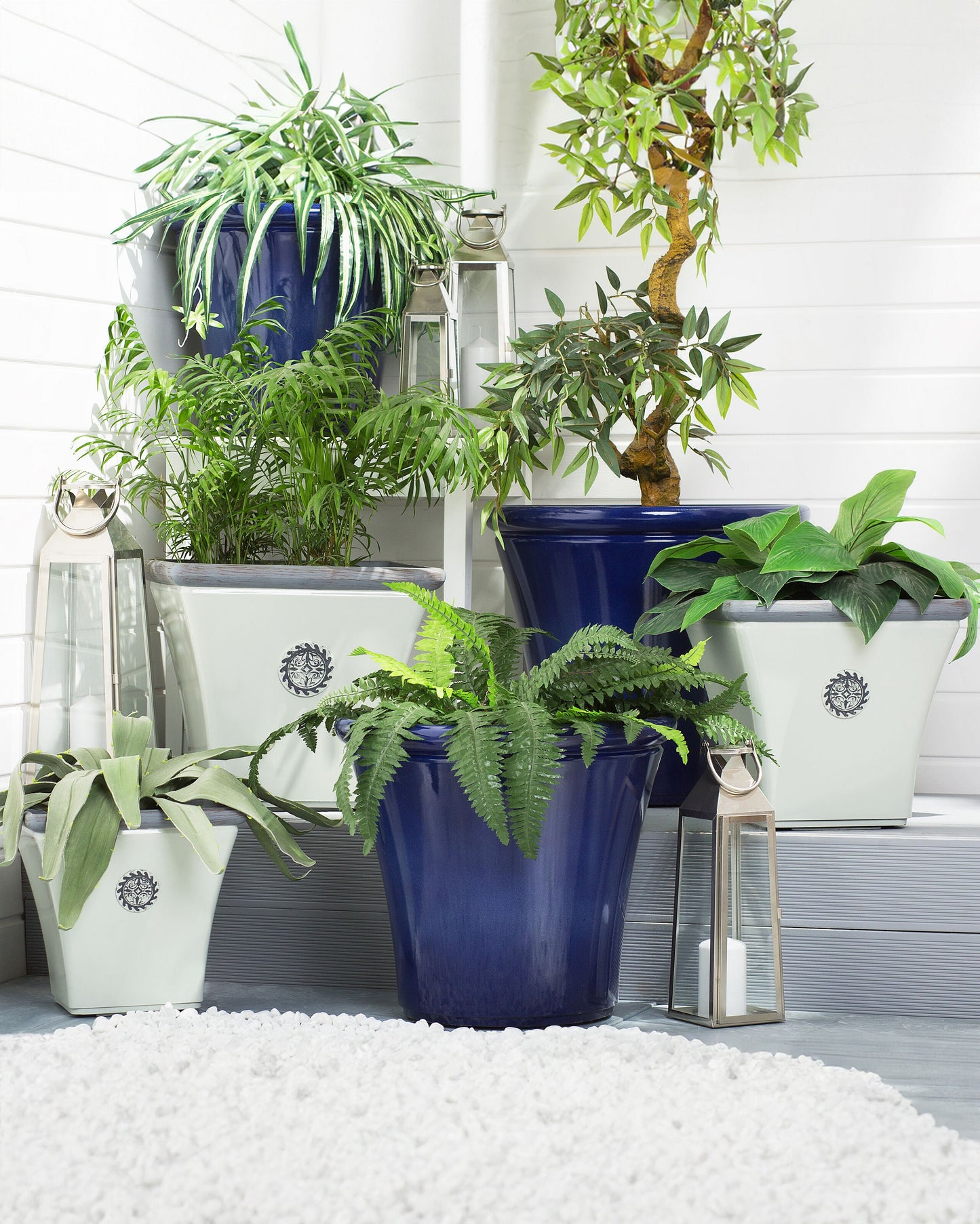 Set mit 2 Blumentöpfen ELATEIA Stein 32 cm Weiss