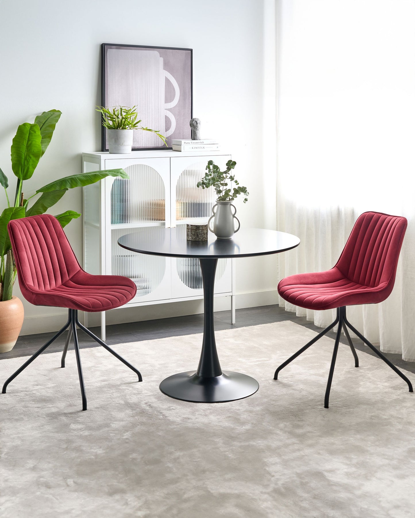 Esszimmerstuhl 2er Set NAVASOTA Samtstoff Dunkelrot