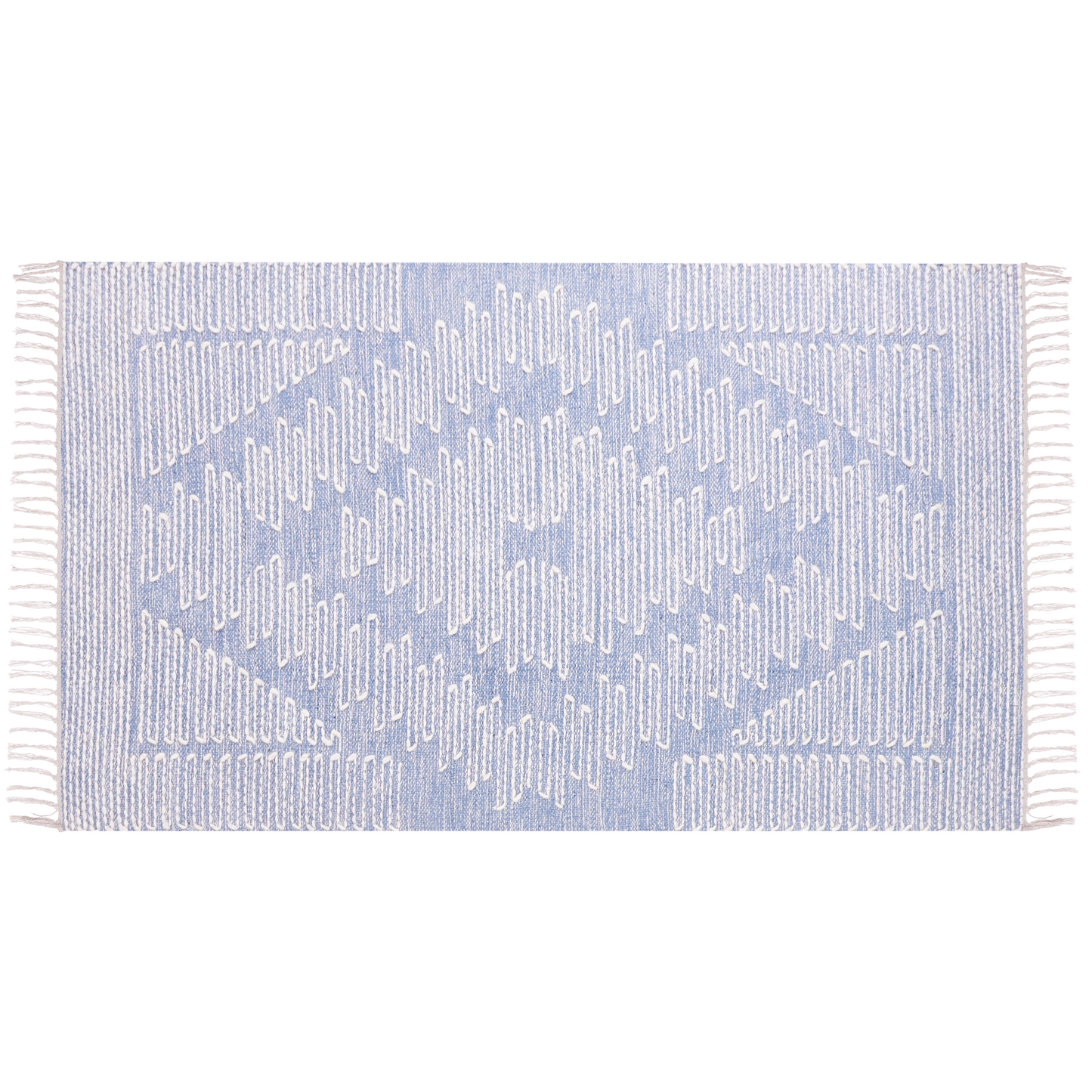 Teppich Baumwolle blau / cremeweiss 80 x 150 cm geometrisches Muster Kurzflor ANSAR