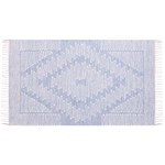 Teppich Baumwolle blau / cremeweiss 80 x 150 cm geometrisches Muster Kurzflor ANSAR