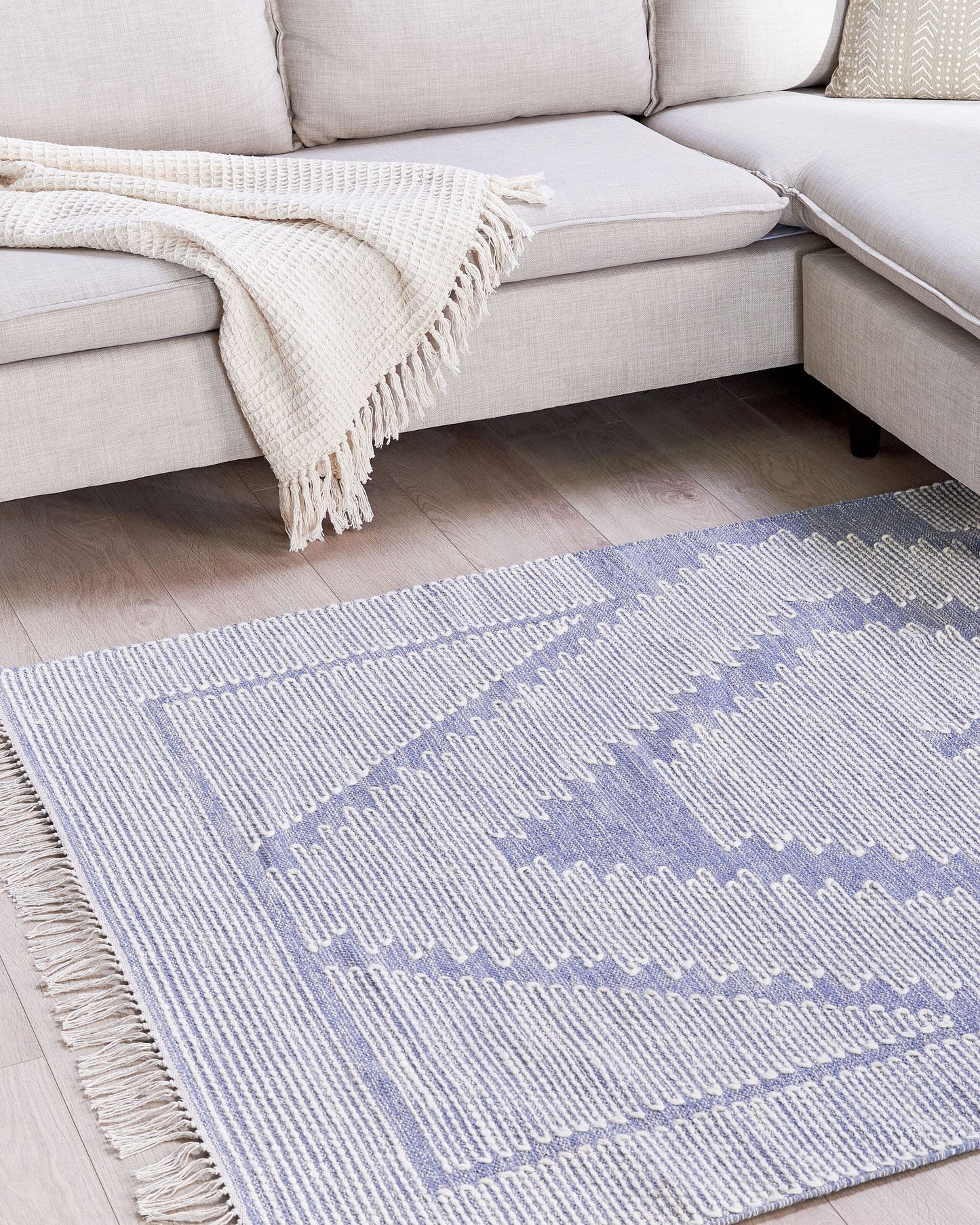 Teppich Baumwolle blau / cremeweiss 160 x 230 cm geometrisches Muster Kurzflor ANSAR