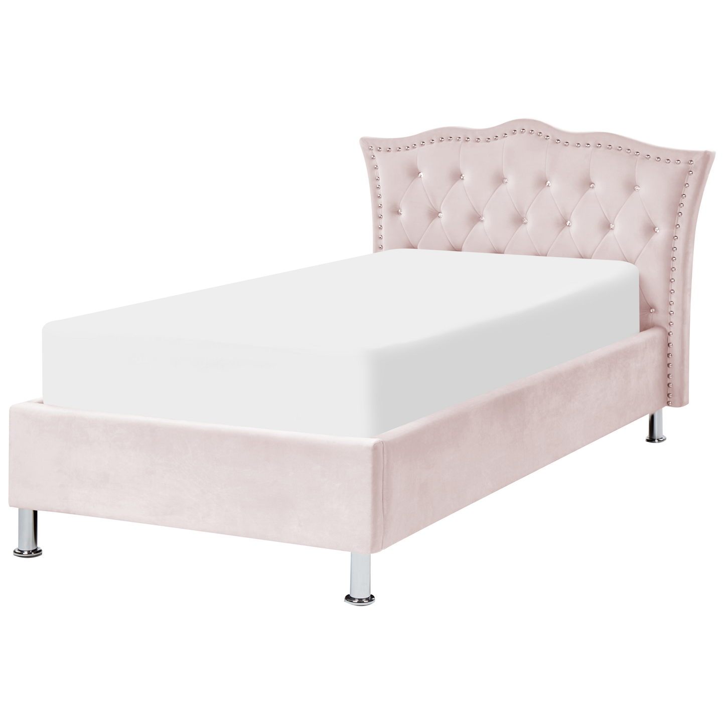 Bett mit Stauraum Samtstoff METZ 90 x 200 cm Pastellrosa