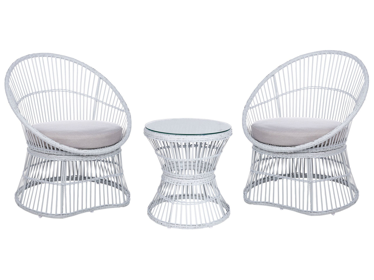 Bistro Set inkl. Kissen MESYNA Polyrattan Weiss