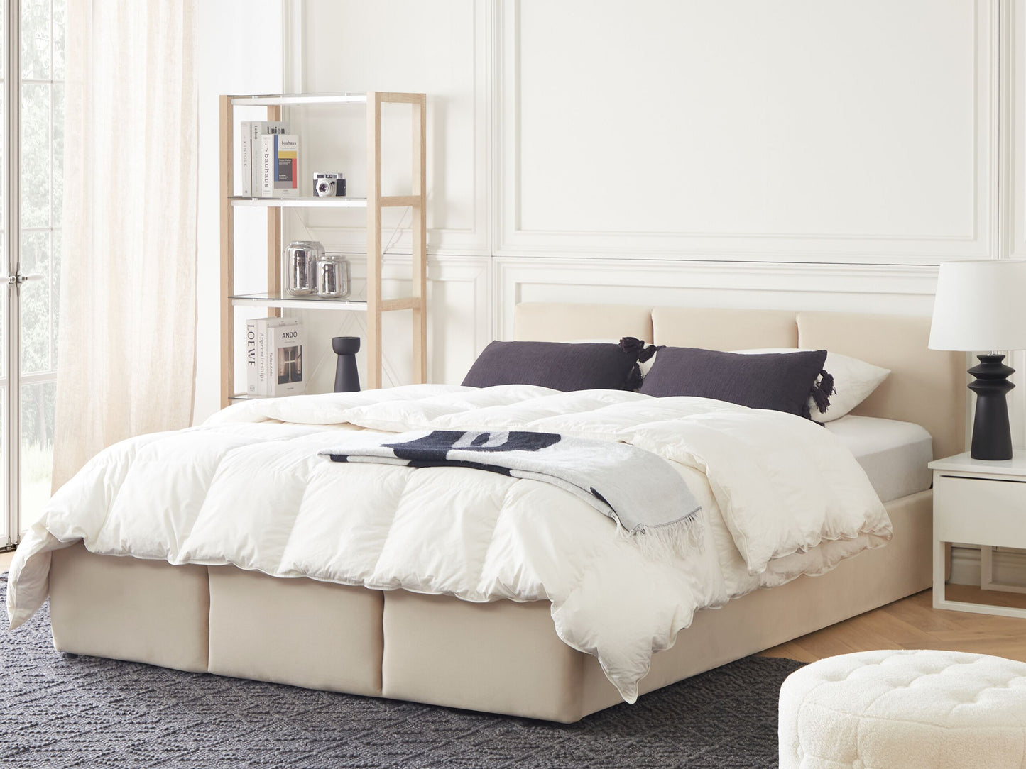 Bett mit Stauraum Samtstoff BOUSSE 160 x 200 cm Hellbeige