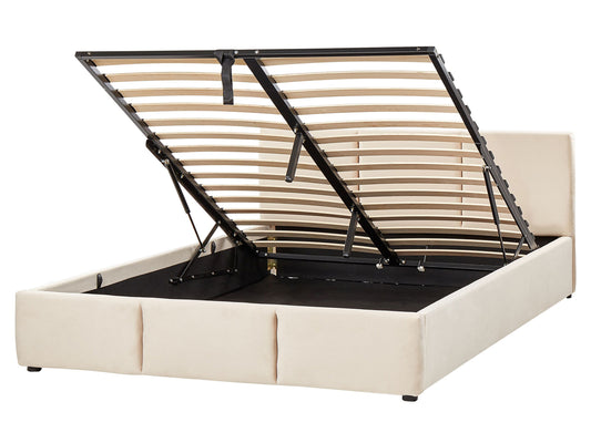 Bett mit Stauraum Samtstoff BOUSSE 160 x 200 cm Hellbeige