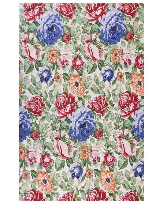 Teppich Baumwolle mehrfarbig 140 x 200 cm Blumenmuster Kurzflor FARWAN
