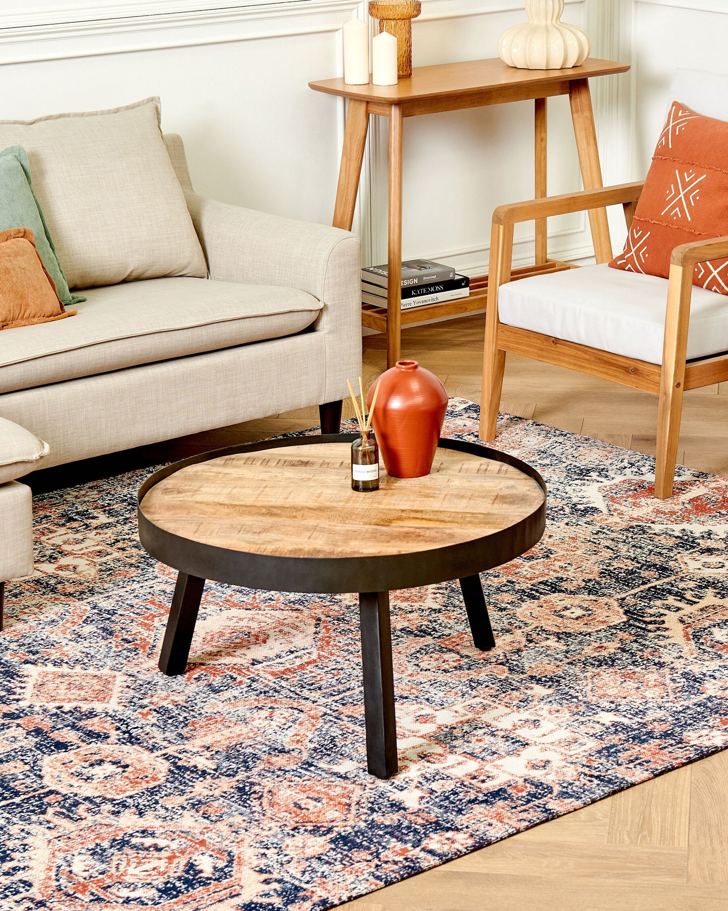 Teppich Baumwolle blau / rot 200 x 300 cm orientalisches Muster Kurzflor KURIN