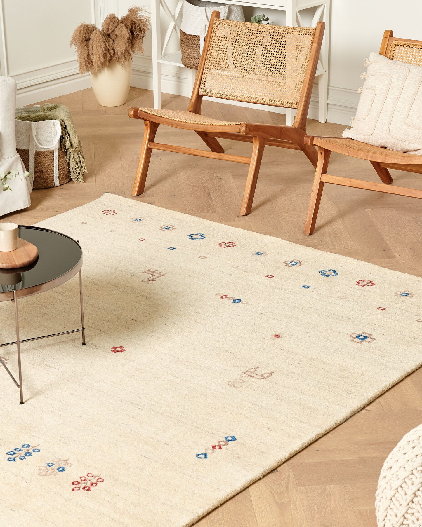 Gabbeh Teppich Wolle beige 200 x 300 cm Blumenmuster Hochflor SULUCA